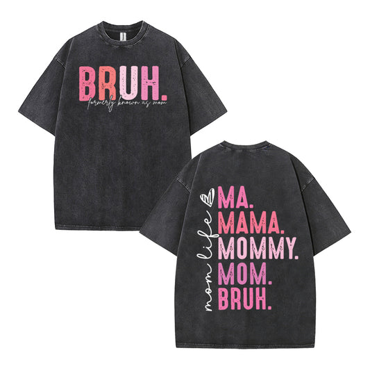 Urbntees BRUH Formerly Known as Mom Vintage Washed Funny Mom Graphic Pure Cotton T-Shirt