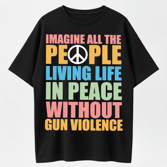 Retro Imagine Peace Multicolor Typography T-Shirt