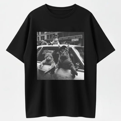 Gangster Cats Vintage Graphic T-Shirt - 100% Cotton Heavyweight