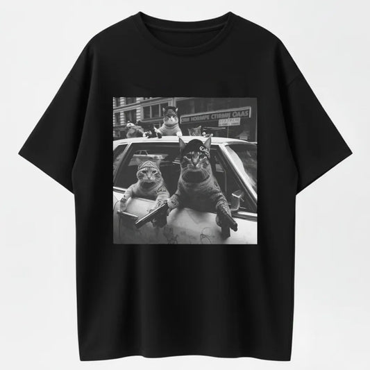 Gangster Cats Vintage Graphic T-Shirt - 100% Cotton Heavyweight