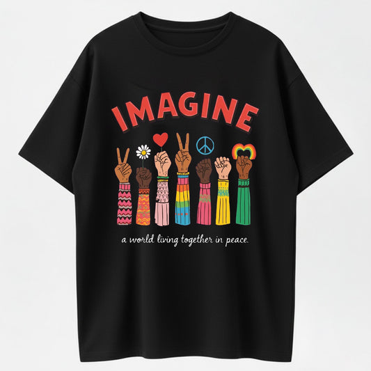 Imagine Peace World Together Organic Cotton Inspirational Unisex T-Shirt