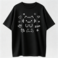 Round Neck, Breathable, Cute Cat Text Print, Black Line Art, Kawaii Manga Loose Fit Top