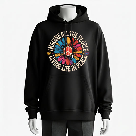 Imagine All the People Living Life in Peace Floral Daisy Hoodie