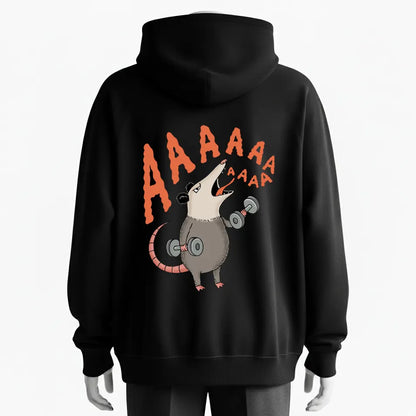 Possum Lifting Weights Screaming AAAAAA Funny Animal Graphic Hoodie - 100% Cotton