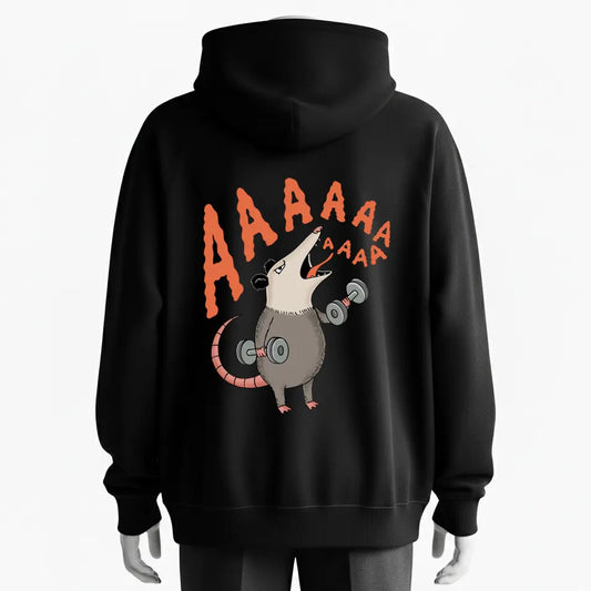 Possum Lifting Weights Screaming AAAAAA Funny Animal Graphic Hoodie - 100% Cotton