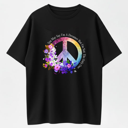 Imagine All the People Peace Floral Organic Cotton Unisex T-Shirt