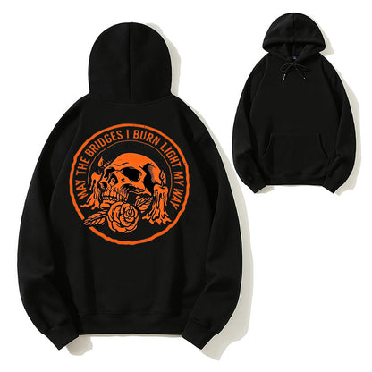 May The Bridges I Burn Light My Way Skull Candle Graphic Pullover Hoodie
