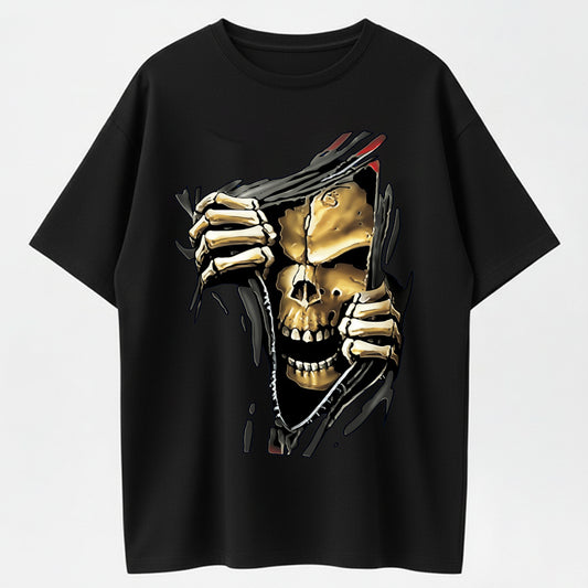 Urbntees Ripped Skull Golden Bones Dark Graphic Organic Cotton Unisex T-Shirt