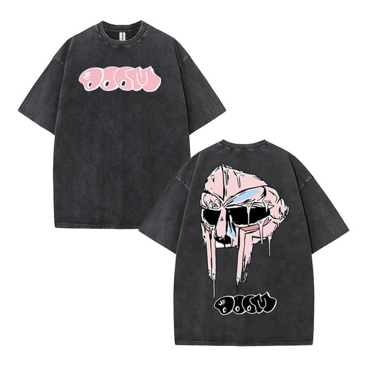 Urbntees MF BOO Melting Dripping Mask Hoodie Graphic Vintage Washed Cotton T-Shirt