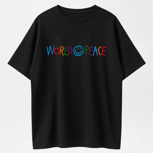 World Peace Smiley Rainbow Organic Cotton Inspirational Unisex T-Shirt