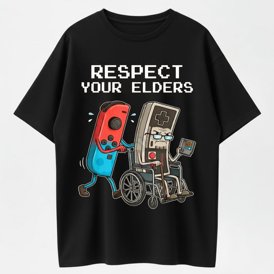 100% Cotton "Respect Your Elders" T-Shirt – Retro Gaming Humor Tee