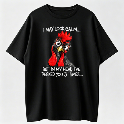 Funny Chicken Shirt, I May Look Calm But I’ve Pecked You 3 Times Tee