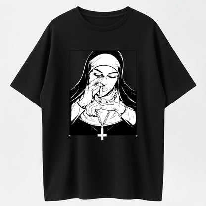 Urbntees Rebel Nun Smoking Cigar Sarcastic Graphic Pure Cotton Tee