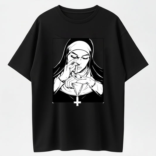 Urbntees Rebel Nun Smoking Cigar Sarcastic Graphic Pure Cotton Tee