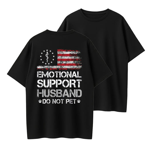 T - shirt with ‘EMOTIONAL SUPPORT HUSBAND’ Flag Motif – USA Vibe