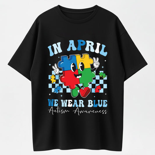 Urbntees In April We Wear Blue Autism Awareness Puzzle Piece Cotton T-Shirt