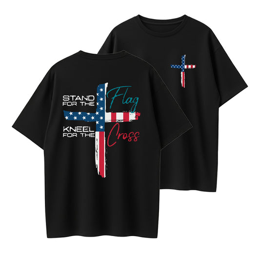 Patriotic Christian Faith T-Shirt – Stand for Flag Kneel for Cross Religious Shirt