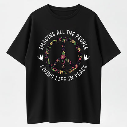 Urbntees Imagine All the People Living in Peace Hippie Floral Organic Cotton Unisex T-Shirt