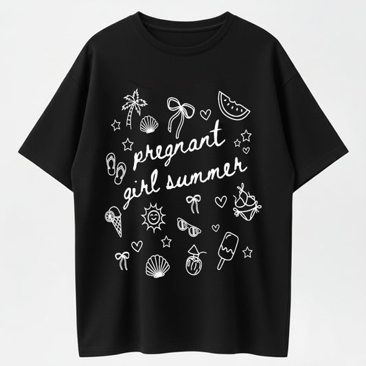 Pregnant Girl Summer Cute Beach Summer Maternity Washed T-Shirt