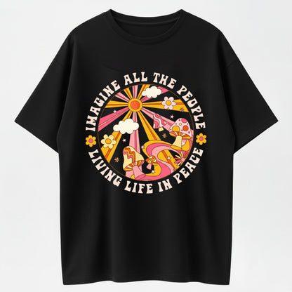 Colorful Mushroom IMAGINE Peace Lyrics Artistic T-Shirt