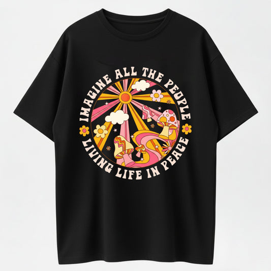 Colorful Mushroom IMAGINE Peace Lyrics Artistic T-Shirt