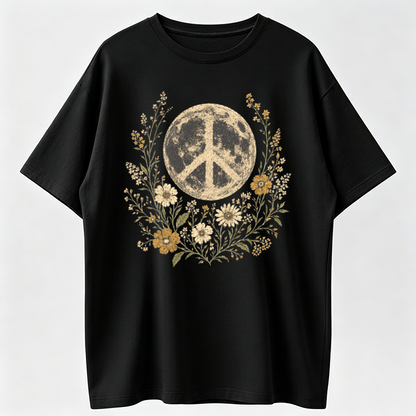 Boho Floral Peace Moon Shirt, Retro Vintage Style