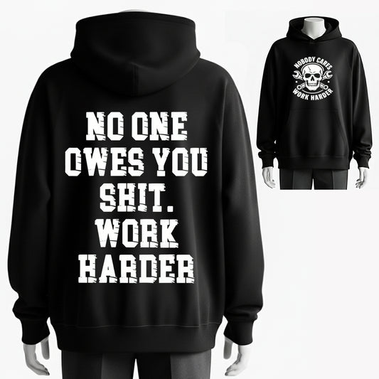 100% Cotton 'Work Harder' Skull & Wrench Graphic Hoodie