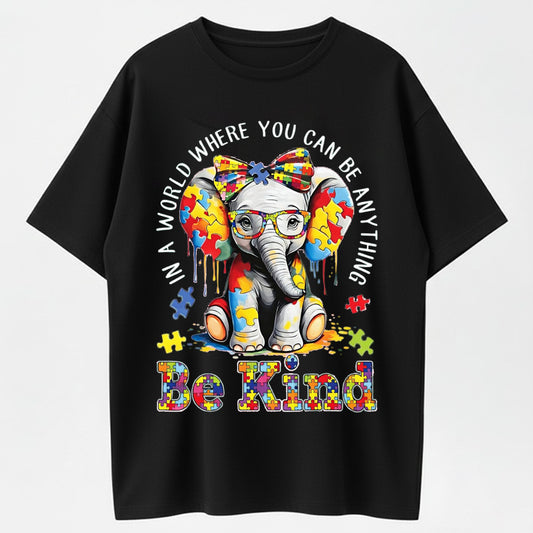 Urbntees "In a World Where You Can Be Anything Be Kind" Autism Elephant Cotton Graphic Tee