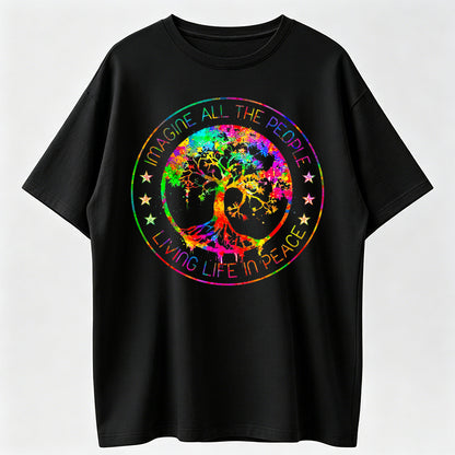 All The People Imagine Living Life in Peace Hippie Tie Dye T-Shirt Same Style for Men And Women