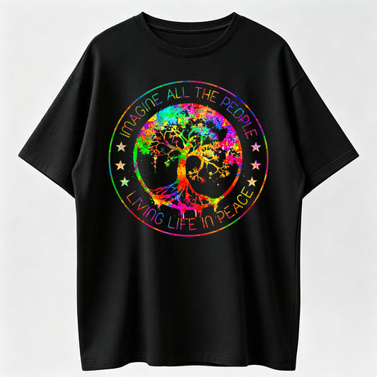 All The People Imagine Living Life in Peace Hippie Tie Dye T-Shirt Same Style for Men And Women
