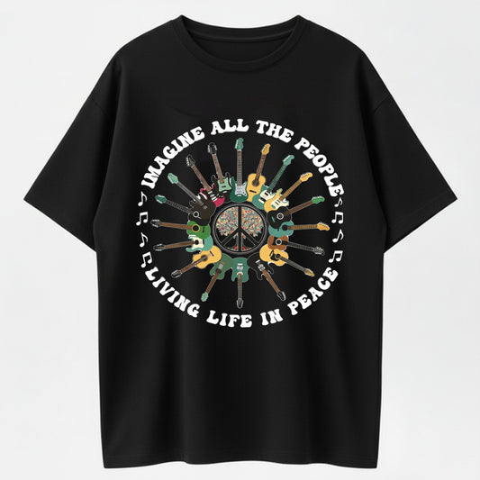 Peace Anthem Guitar Circle Peace Sign Tree of Life T-Shirt