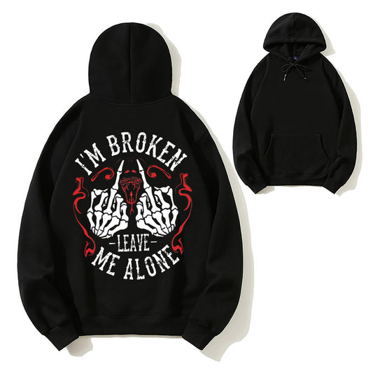 I'm Broken Leave Me Alone Skull Snake Graphic Organic Cotton Unisex Hoodie