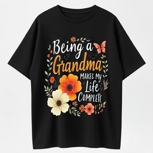 Urbntees Being a Grandma Makes My Life Complete Floral Grandma Pure Cotton T-Shirt