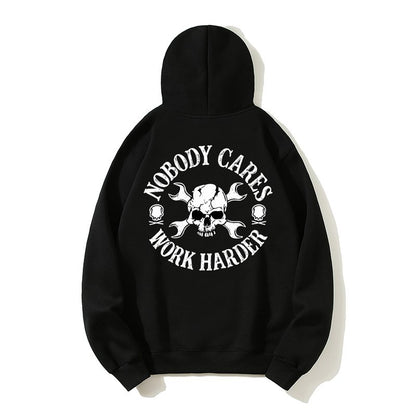 Men's Nobody Cares Work Harder Skull Graphic Hoodie – Vintage Mechanic Pullover