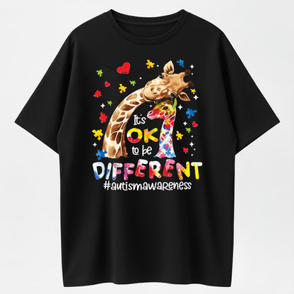 Urbntees It's OK to Be Different Giraffe Autism Awareness Puzzle Graphic Pure Cotton T-Shirt
