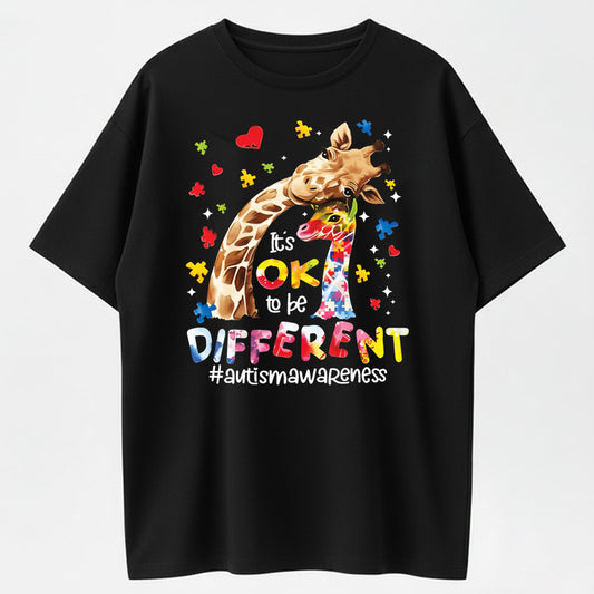 Urbntees It's OK to Be Different Giraffe Autism Awareness Puzzle Graphic Pure Cotton T-Shirt