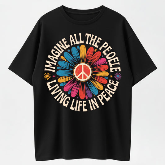 Imagine All the People Living Life in Peace Floral Daisy T-Shirt