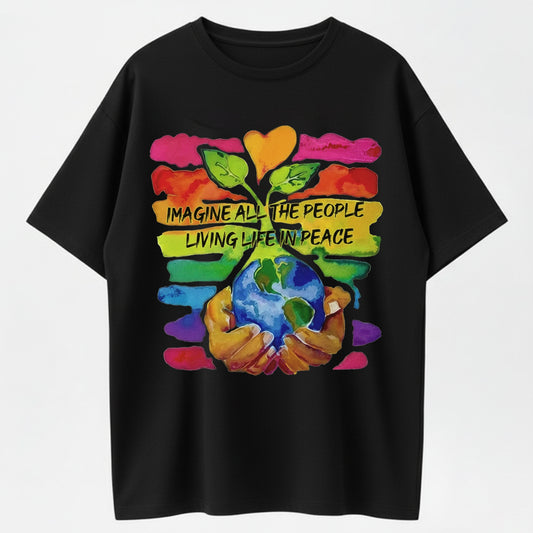 IMAGINE Peace Lyrics & Rainbow Earth Love T-Shirt