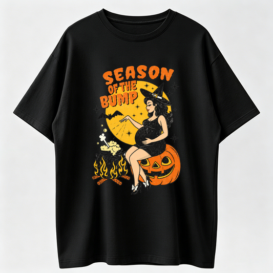 Women's Short Sleeve Casual Cotton Crew Neck Graphic T-Shirt - Pregnancy Clothes, Halloween Baby Announcement Costume, Fall Mama-To-Be Gift