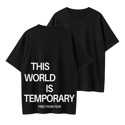 Plain "THIS WORLD IS TEMPORARY" Letter Print Short Sleeve Graphic Tee, Loose Casual Comfy Round Neck T-shirt for Summer