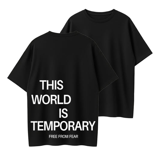 Plain "THIS WORLD IS TEMPORARY" Letter Print Short Sleeve Graphic Tee, Loose Casual Comfy Round Neck T-shirt for Summer