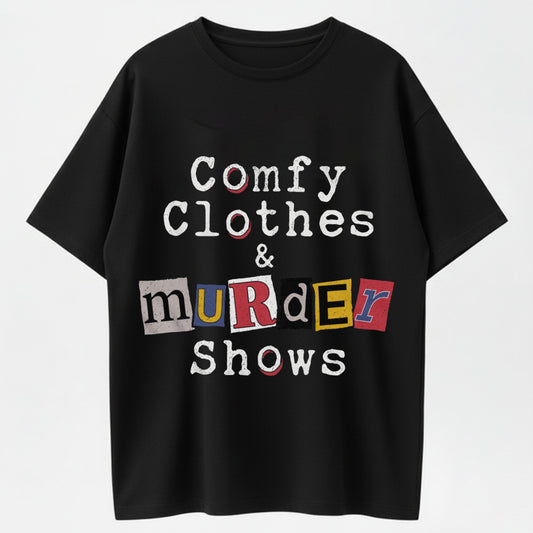 Stay-at-Home Detective True Crime & Cozy Outfit Collage Text T-Shirt