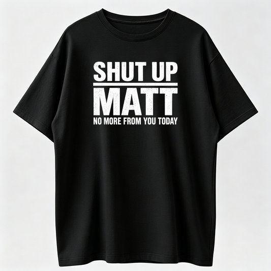 Unisex Chic Cute Cartoon "Shut Up Matt" Meme Retro Slogan Tee, Figure-Flattering Comfortable Casual Streetwear Top, Machine Washable