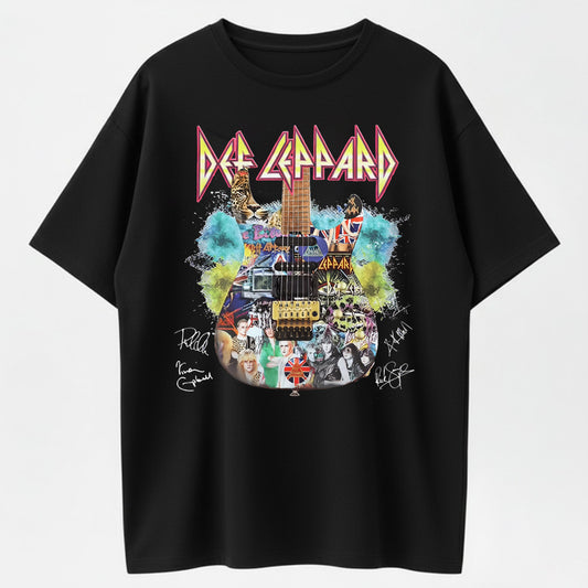 Def Leppard Guitar Collage Rock Band Tribute Organic Cotton Unisex T-Shirt