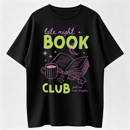Late Night Book Club Tee, Books & Coffee Summer Gift for Literary Enthusiasts