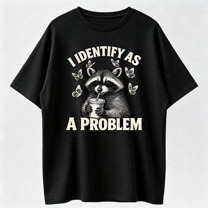 I Identify As A Problem Shirt, Funny Raccoon Meme Tee, Sarcastic Personality Quote T-Shirt