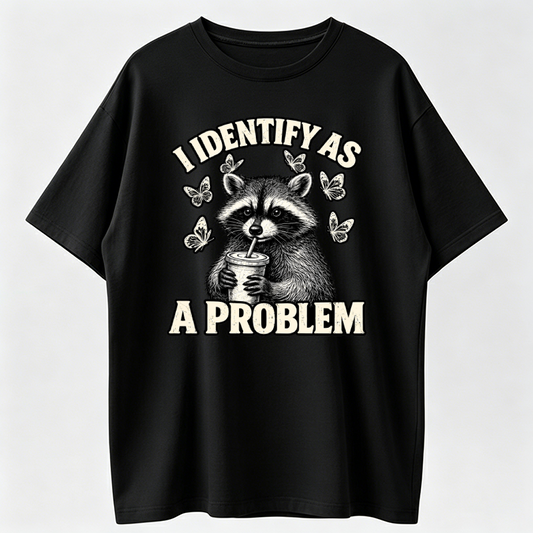 I Identify As A Problem Shirt, Funny Raccoon Meme Tee, Sarcastic Personality Quote T-Shirt