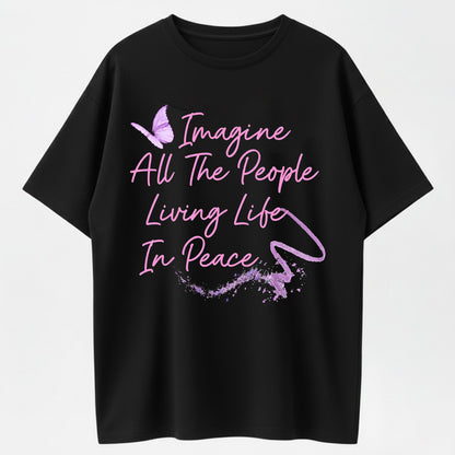Imagine All the People Living Life in Peace Neon Organic Cotton Unisex T-Shirt