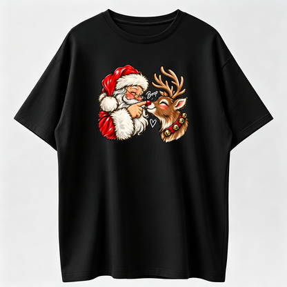 Santa and Reindeer Christmas Shirt, Cute Santa Boop Graphic Tee, Vintage Christmas T-Shirt, Funny Holiday Shirt, Unisex Christmas Gift