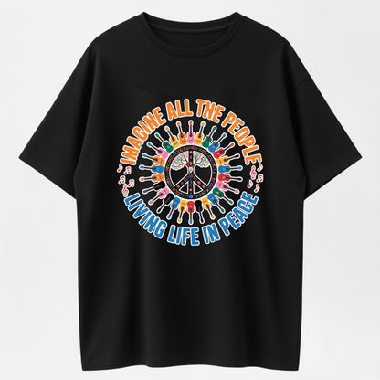 Guitar Peace Tree IMAGINE Lyrics Multicolor Guitar Print T-Shirt